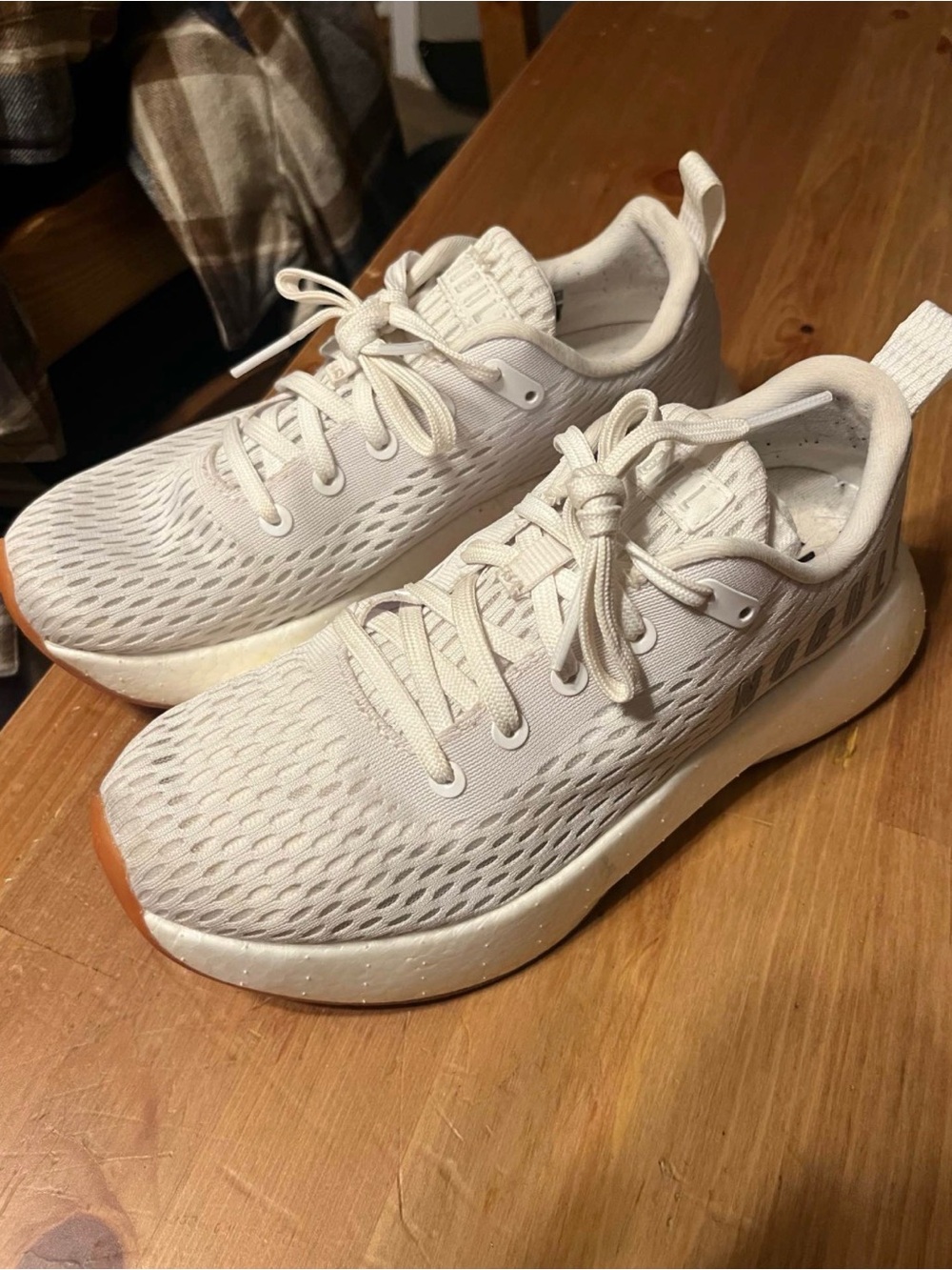 NOBULL Cream Knit Low-Profile Sneakers with Tan Toe Accent